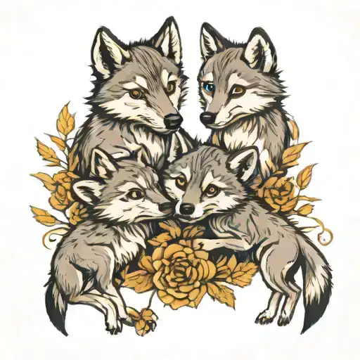 3 wolf cubs playing  tattoo design idea