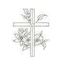 Cross with flowers and the number 224 tattoo design idea