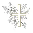 Cross with flowers and the number 224 tattoo design idea