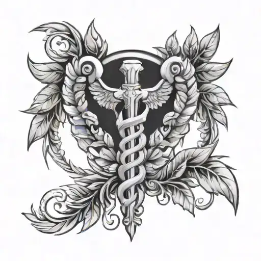 Caduceus symbol surrounded by laurel wreath  tattoo design idea