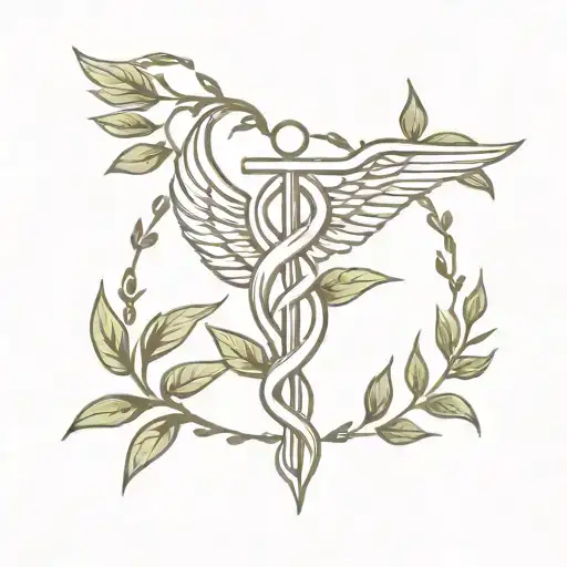 Caduceus symbol with laurel wreath wrapped tattoo design idea
