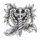 Caduceus symbol surrounded by laurel wreath  tattoo design idea