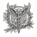 Caduceus symbol surrounded by laurel wreath  tattoo design idea