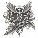 Caduceus symbol surrounded by laurel wreath  tattoo design idea