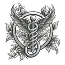 Caduceus symbol surrounded by laurel wreath  tattoo design idea