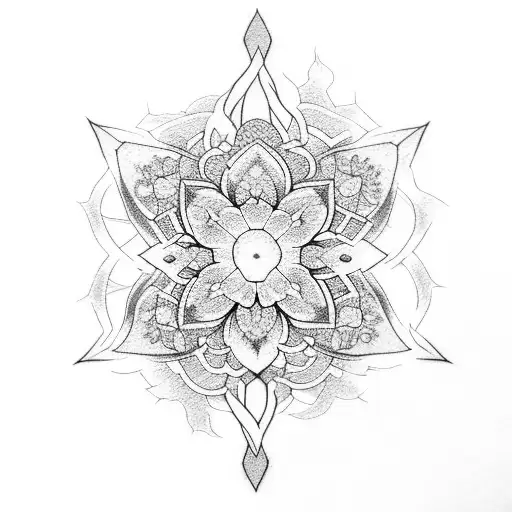 A dotwork tattoo of a sakura card captors wand with intricate floral patterns tattoo design idea