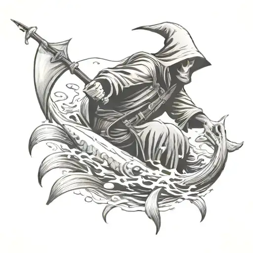 grim reaper and fishing  tattoo design idea