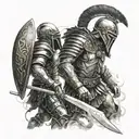 Two gladiators engaged in an epic battle with intricate armor and weapons tattoo design idea