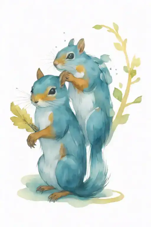 robin and squirrel playing together tattoo design idea