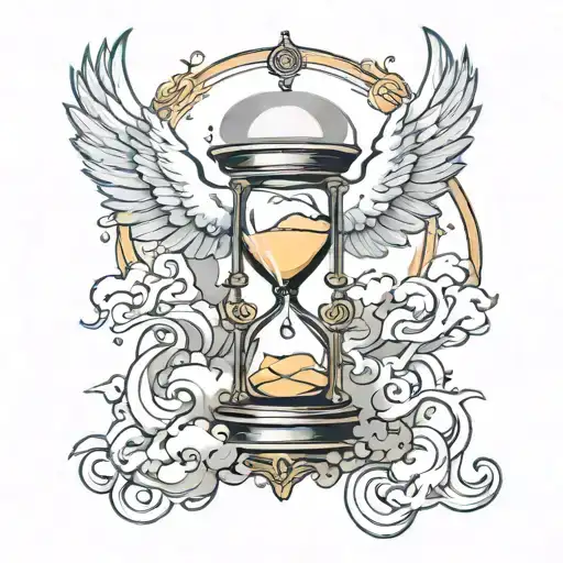 hourglass with dove and rays of light shining through clouds  tattoo design idea