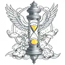 hourglass with dove and rays of light shining through clouds  tattoo design idea