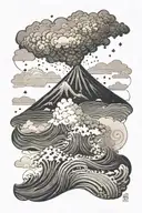 volcano waves clouds tattoo design idea