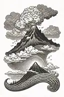 volcano waves clouds tattoo design idea