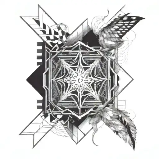 lines abow and below elbow that add feathers on the corners add a mystery warrior in the middel and a cross tattoo design idea
