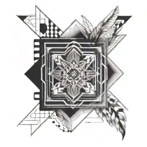 lines abow and below elbow that add feathers on the corners  tattoo design idea