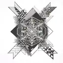 lines abow and below elbow that add feathers on the corners add a mystery warrior in the middel and a cross tattoo design idea