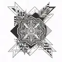 lines abow and below elbow that add feathers on the corners add a mystery warrior in the middel and a cross tattoo design idea
