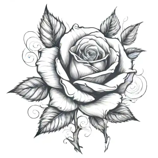 large rose on stem going through or around it. make it feminine add misty swirls tattoo design idea