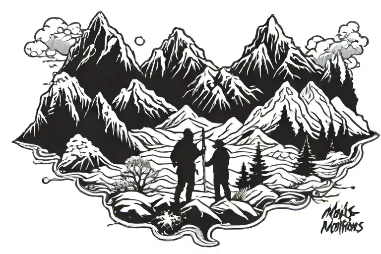 mountains, snow, hard work, love  tattoo design idea