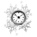 old clock with name and snowflake tattoo design idea