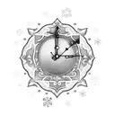 old clock with name and snowflake tattoo design idea