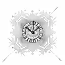 old clock with name and snowflake tattoo design idea