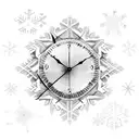 old clock with name and snowflake tattoo design idea