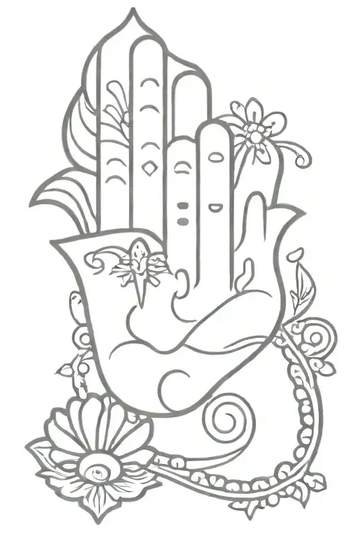 hamsa symbol and seashell held delicately tattoo design idea