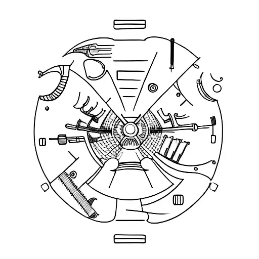 A minimalist tattoo of a technician's tools forming the shape of a spaceship tattoo design idea
