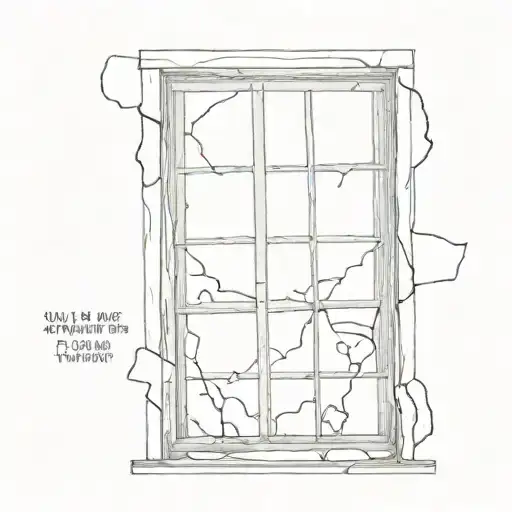 outline of a simple broken window with a qoute "when one door closes open a window" tattoo design idea