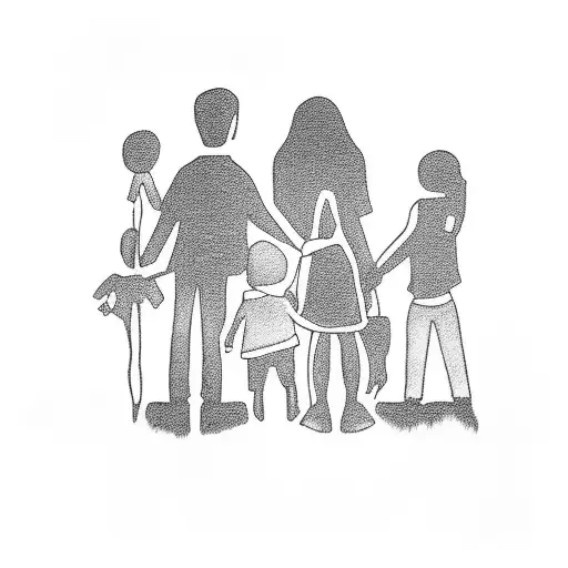A Outline of a father and his two children holding hands, showcasing the importance of family tattoo design idea