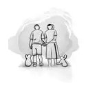 A Outline of a father and his two children holding hands, showcasing the importance of family tattoo design idea