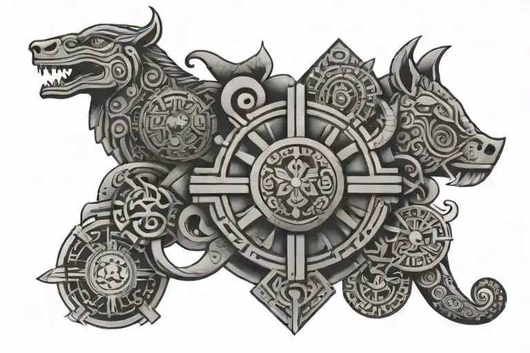 Aztec, Mayan, astrology symbols tattoo design idea
