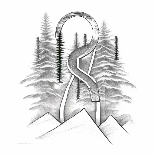 the letter W made out of a mountain, a palm tree, and pine tree tattoo design idea