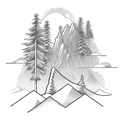 a mountain, palm tree, and pine tree that are shaped into the letter 'W' tattoo design idea