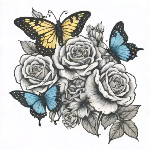 memorial tattoo for my mom who passed away September 21 2022  with butterflies and roses and a Gemini zodiac sign  tattoo design idea