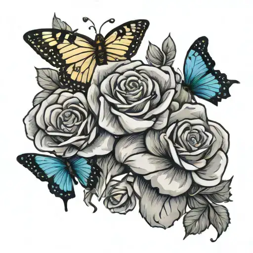 memorial tattoo for my mom who passed away September 21 2022  with butterflies and roses and a Gemini zodiac sign  tattoo design idea