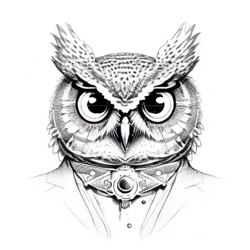 Illustrate an owl and a frog in a steampunk theme tattoo design idea