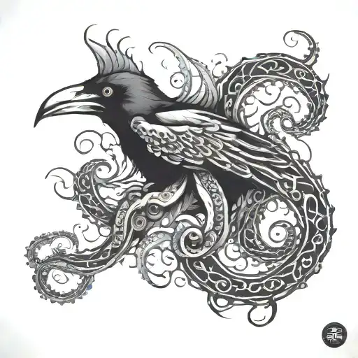 Crow octopus wrapped tattoo design idea