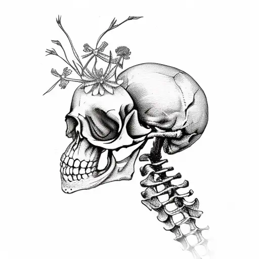 Dancing Skeleton with flowers growing out of its bones tattoo design idea