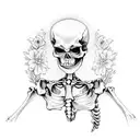 Dancing Skeleton with flowers growing out of its bones tattoo design idea