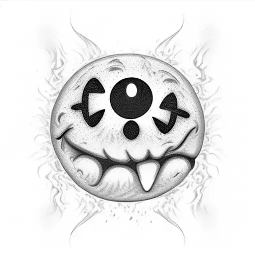 yellow smiley face melting in fire tattoo design idea