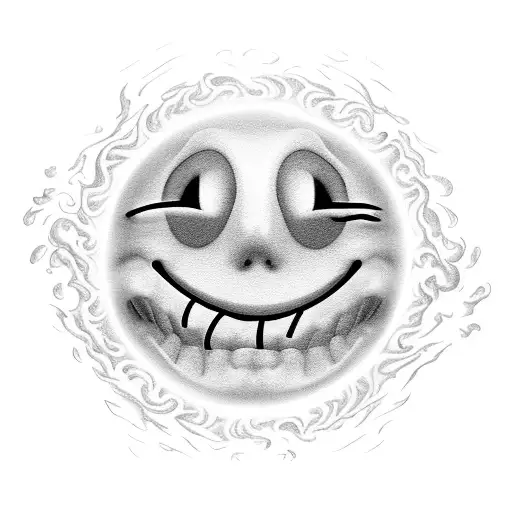 yellow smiley face melting in fire tattoo design idea
