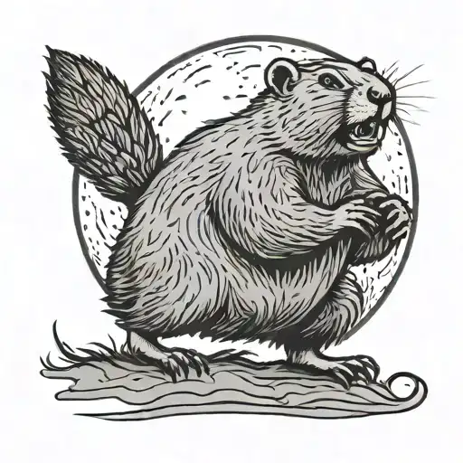 angry slim groundhog running in front of the moon  tattoo design idea