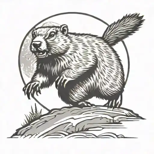 angry groundhog running in front of the moon  tattoo design idea