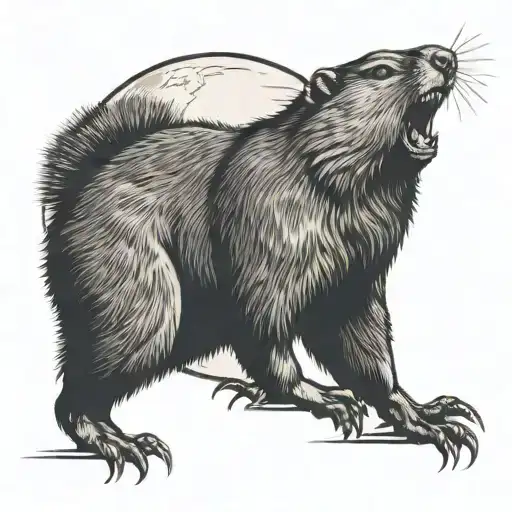 angry muscular groundhog running in front of the moon  tattoo design idea