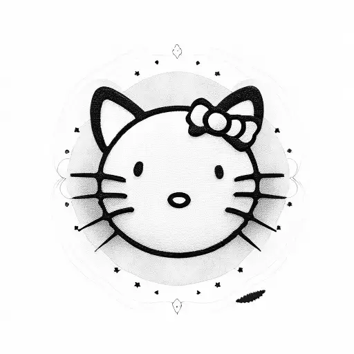 A blackwork tattoo of a hello kitty silhouette surrounded by affirmations like 'self love' and 'confidence' tattoo design idea