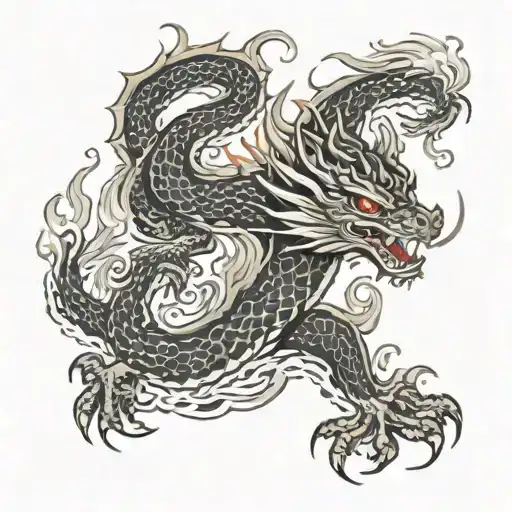 dragon with flames surrounding tattoo design idea