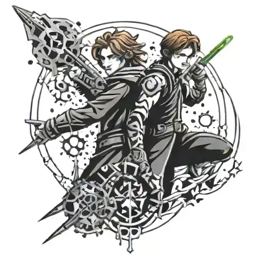 An abstract tattoo representing the fusion of Ben 10, Anakin Skywalker, and Jason Voorhees tattoo design idea