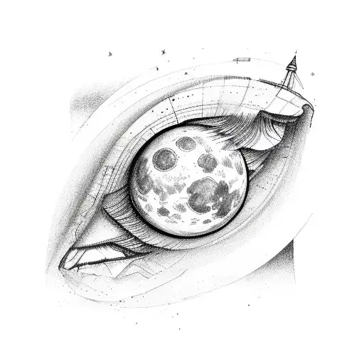 continuous line drawing of a moon tattoo design idea